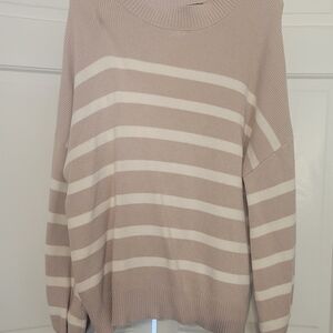 Amazon Beige and White Striped Women's Sweater